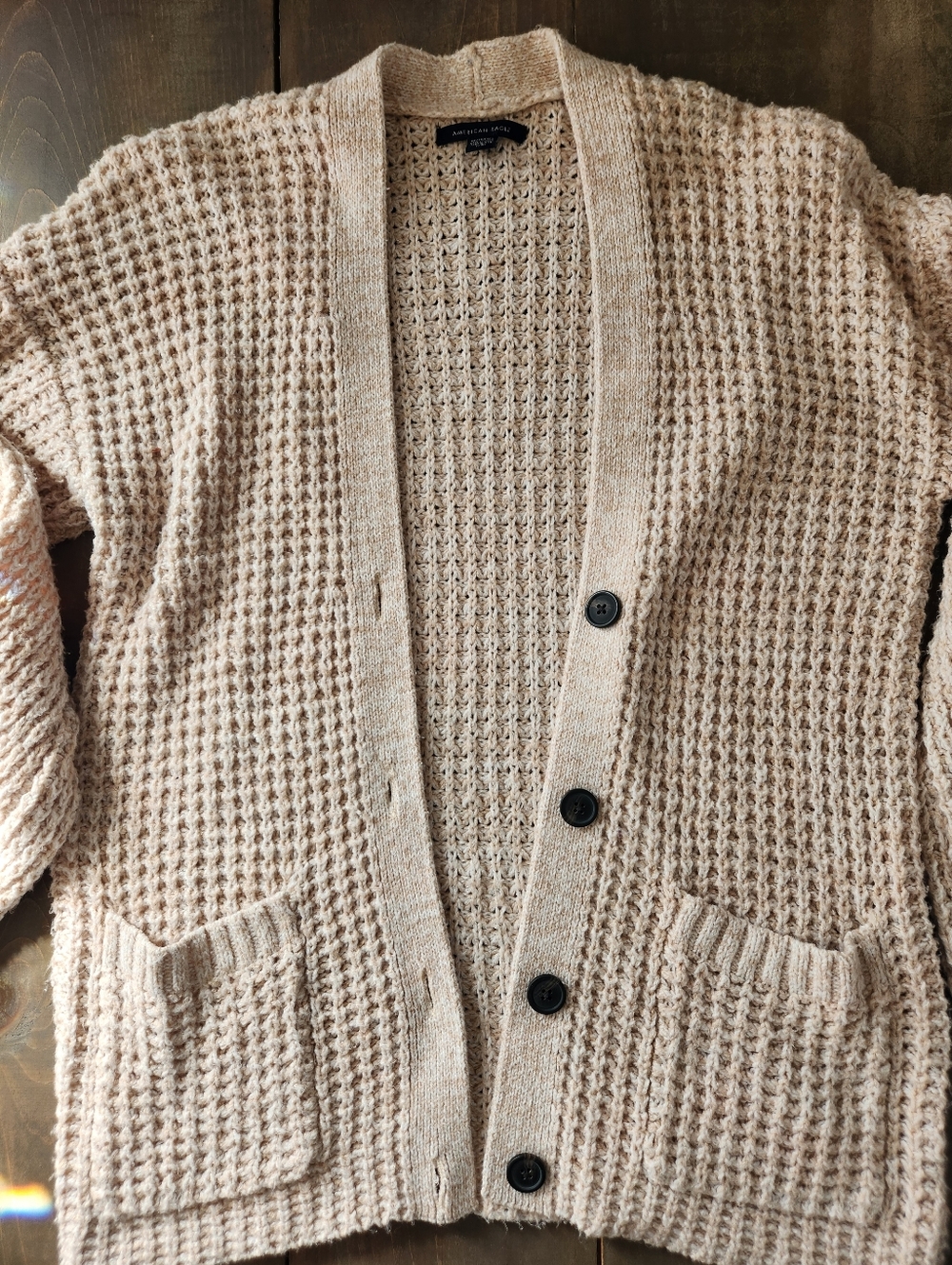 American Eagle Beige Waffle Knit Cardigan Sweater - Size XS - Picture 4 of 9